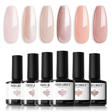 Nude Gel Nail Polish Set 6Colors Pink Milky White Brown