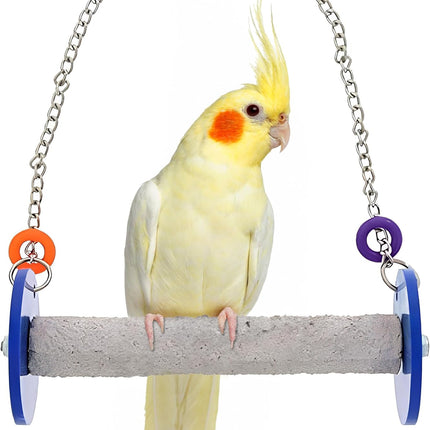 Sweet Feet and Beak Roll Bird Swing - Pumice Perch Bird Toys Trims Nails and Beaks, Safe Bird Cage Accessories for Small and Large Birds, Swinging Toys Birds Will Love, Small 7.5 Inches - Blue