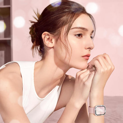 Silicone Band and Case Compatible with Apple Watch Bands for Women 40mm 44mm 41mm 45mm 42mm 46mm, Sport Strap with Bling Diamond Screen Protector Cover for iWatch Series 11/SE3/10/9/8/7/6/5/4