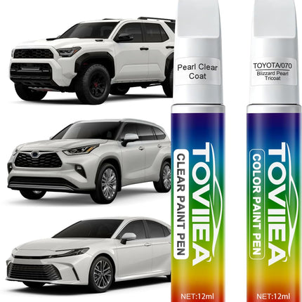 Blizzard Pearl Tricoat(070) Touch Up Paint Compatible with TOYOTA,2-In-1 Car Scratch Remover Pen,Car Paint Scratch Repair Kit for Scratches,Chips & Nicks,2-PCS SET