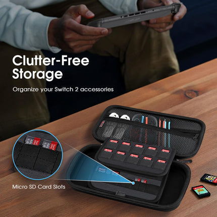 Carrying Case for Nintendo Switch 2 (2025), Shockproof Hard Shell Switch 2 Case, Protective Cover Travel Bag with 19 Game Card & 2 Micro SD Card Slots & Inner Pocket, Black