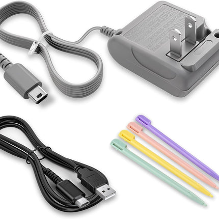 DS Lite Charger Kit,Charger Adapter AC Power for Nintendo DS Lite,100-240V Portable Travel Wall Charger with Foldable Plug & 4 Stylus Pens