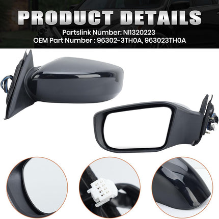 Left Driver Black Side Mirror Compatible with Nissan Altima 2013-2018 Sedan Power Glass/Non-Folding/Non-Heated Door Mirrors Outside Rear View Mirror Replace # 963023TH0A