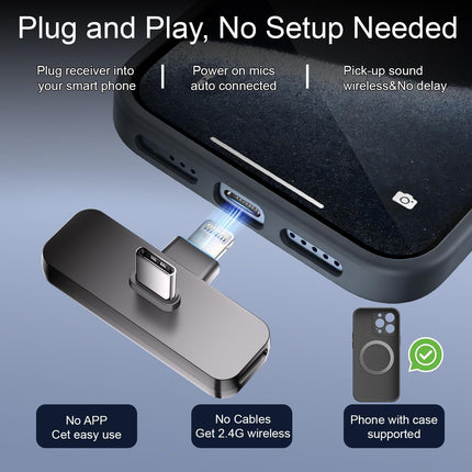 Bulatry 2-Pack Wireless Mini Lavalier Lapel Microphone for iPhone,Android Phone(2 in 1) - 65ft Cordless Clip on Dual Mics with Noise Reduction 6H Working Time for Video Recording Vlogging, YouTube