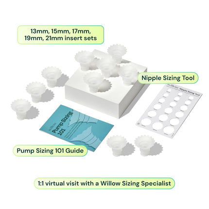 Willow - Breast Pump Sizing Kit - Flange Sizing Kit - Use w/Willow Go, Wave, or Most 24mm Flanges - Includes 13mm, 15mm, 17mm, 19mm, and 21mm Inserts- Breastfeeding Essentials for Postpartum