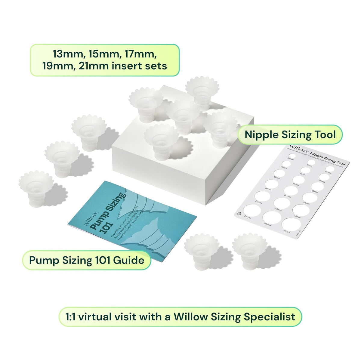 Breast Pump Flange Sizing Kit with 13mm-21mm Inserts - photo 2