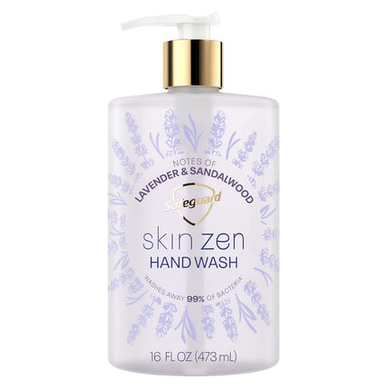 Safeguard Liquid Hand Soap, Skin Zen, Washes Away 99% Bacteria, Made with Natural Moisturizers & 2X Skin Conditioners, Safeguarding Families, PH Balanced Formula, Lavender & Sandalwood Scent, 16 oz