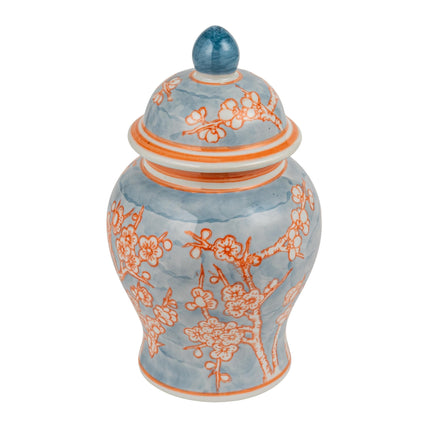 Decorative Ceramic Ginger Jar with Domed Lid, Light Blue