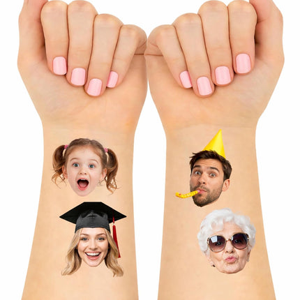 Personalized Face Temporary Tattoos - 25 Pack Personalized Photo Tattoos for Bachelorette Party, Weddings, Birthday, Graduation - Waterproof Custom Body Art for Kids & Adults - Party Favors - 2 Inch