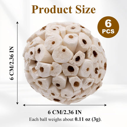 6PCS Natural Sola Balls Bird Chew Toys 2.36", Soft Shredding Biting Toy for Parakeets, Cockatiels, Budgies, Conures, Lovebirds & Small Pets