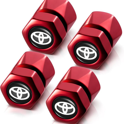 Tire Valve Stem Caps for Toyota, Corolla, RAV4, Highlander Metal Car Wheel Air caps Auto Valve Stem Caps Accessories 4 Pack Red