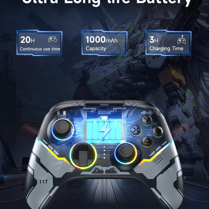 PC Controller - Enhanced Wireless Bluetooth Controller with Hall Joysticks/Hall Triggers/RGB Lighting - No Stick Drift, No Dead Zone - Work for Windows PC, Android, Steam and Switch