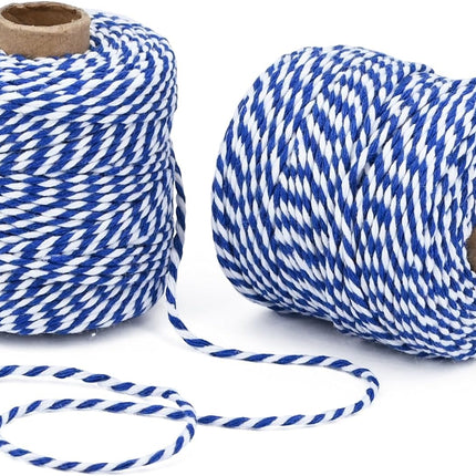 Cotton Twine String,2mm Thick, 164 Feet per Roll, 2 Pack, for Crafts Gift Wrapping Baking Holiday Decor,Royal Blue and White