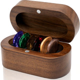 Guitar Pick Holder Set with 2 Color Wood Picks and 8 Celluloid Picks in 3 Thicknesses, Wooden Guitar Pick Case, Mini Jewelry Box, Guitar Music Accessories for Guitar Lover Player