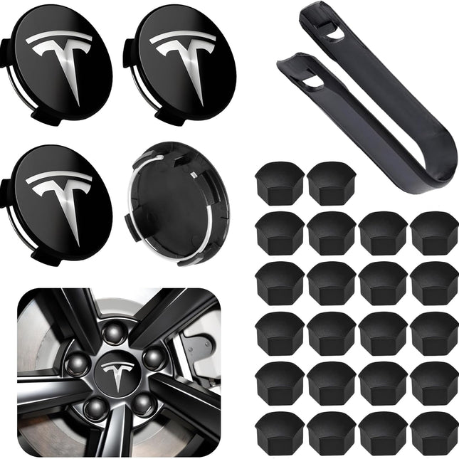 4 Pack 2.2 in Wheel Center Hub Cap Kit with Lug Nut Covers, Black & Silver