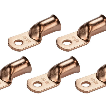 TEMCo 5 Pack Bare Copper Welding Battery Cable Ends, Lugs Terminal 3/0 AWG 5/16" Hole (6 AWG to 1/0 AWG Options Available)