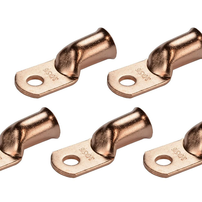 5 Pack Bare Copper Welding Battery Cable Ends, Lugs Terminal 3/0 AWG 5/16" Hole (6 AWG to 1/0 AWG Options Available)