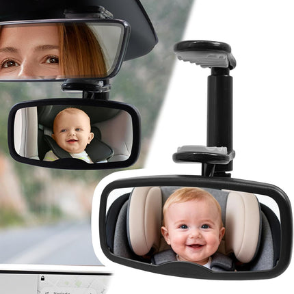 Clip Baby Car Mirror – Rear Facing Car Mirror for Baby, Over-the-Mirror Design, Shatterproof Glass, 360° Swivel