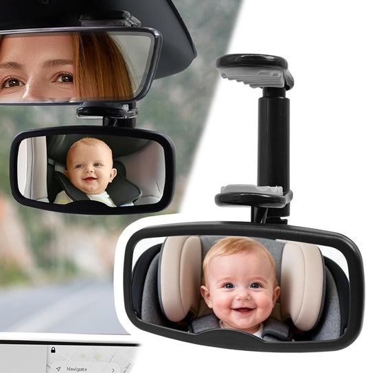 Clip Baby Car Mirror – Rear Facing Car Mirror for Baby, Over-the-Mirror Design, Shatterproof Glass, 360° Swivel