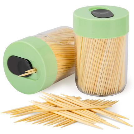 Palillero resistente con palillos de madera natural para limpieza dental, decoración única para el hogar, regalo original (2, azul)