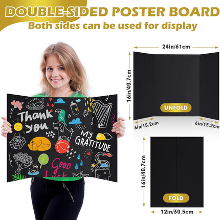 Trifold Poster Board,4 Pack 24" x 16" Black Corrugated Poster Boards,Display Board,Perfect for School Projects, Science Fairs, Event Displays, and Business Presentations