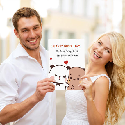 FANCYLUCKY Cute Birthday Card for Women Men, Love Birthday Card Gifts for Girlfriend Boyfriend Wife Husband, Romantic Birthday Card with Bear Design
