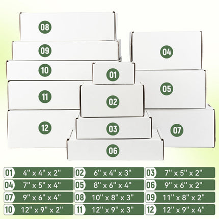 12"x9"x3" Shipping Boxes Set of 5, White Corrugated Cardboard Box Literature Mailer