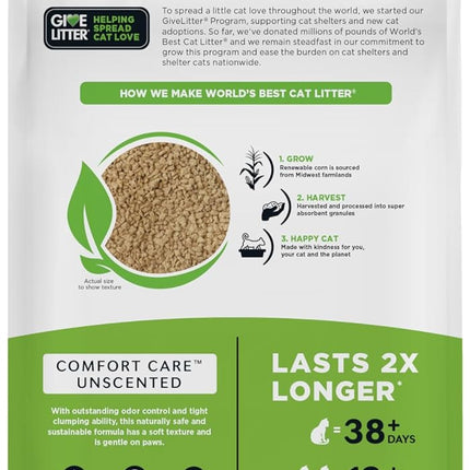 WORLD'S BEST CAT LITTER Comfort Care Unscented, 8-Pounds - Natural Ingredients, Quick Clumping, Flushable, 99% Dust Free & Made in USA - Long-Lasting Odor Control & Easy Scooping