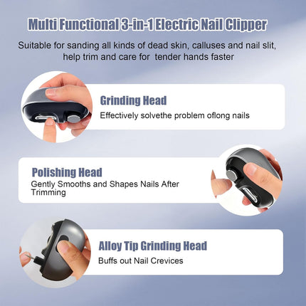 Electric Nail Clipper, Electric Nail Clippers for Seniors & Adults, Baby Electric Nail Trimmer with LED Light & Nail Scraps Storage, 3-in-1 Automatic Nail Clipper for Toenails & Fingernails (Grey)