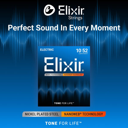 Strings, Electric Guitar Strings, Nickel Plated Steel with Technology, Longest-Lasting Bright Tone with Comfortable Feel, 6 String Set, Light/Heavy 10-52