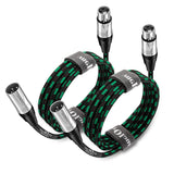 10 ft Green 3-Pin Male to Female XLR Microphone Cables, 2 Pack