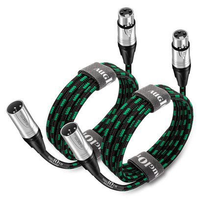 XLR Pro Mic Cable 10 ft 2 Pack 3 Meter Male to Female XLR Cables 3-pin Green Balanced Shielded Microphone Cord for Amplifier Mixer,Speaker Systems,Recording Studio