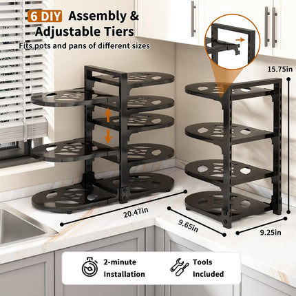 Adjustable Heavy Duty Pots and Pans Organizer Under Cabinet, 8-Tier Pot and Pan Organizers Inside Cabinet, Kitchen Cabinet Organizers and Storage, Black