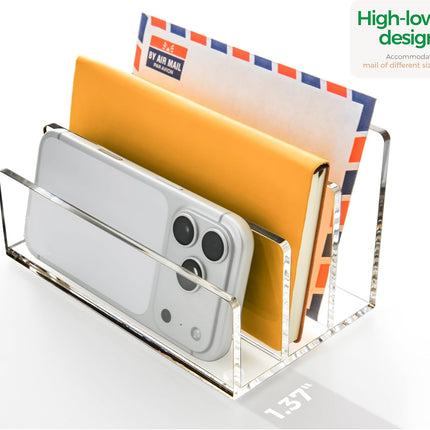Clear Acrylic Desk Organizer – 3 Compartment Mail Holder & Letter Sorter for Office, Bills, Documents, Notebooks, Letter Tray – Modern Vertical File Rack for Home, Desk File Holder