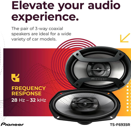 3-Way Coaxial Car Audio Speakers - 6" x 9" Passive Car Speakers (Pair), 230 W Max Power, Black and Silver