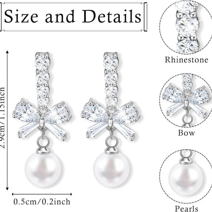 SmileBelle Pearl Earrings For Women, Ear Climbers Earrings For Women Silver Bow Drop Jewelry, Freshwater Pearl Bridal Jewelry As Summer Tassel Accessories for Wedding Gifts