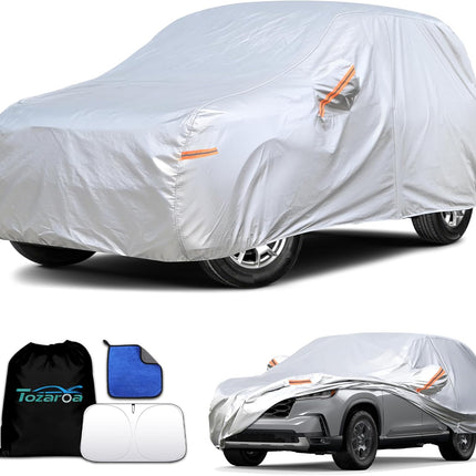 Car Cover Waterproof All-Weather,Heavy-Duty Outdoor Full Exterior Automobiles Snow Cover for SUV 191-201 inch,with Sun Visor,Anti-Scratch Cotton Lining & Zippered,Towel&Storage Bag