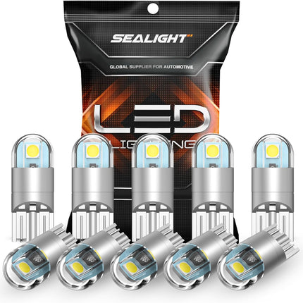 SEALIGHT 194 LED Bulb 6000K White, License Plate Light, Dome Light, T10 168 2825 W5W 3030 Bright Chips Wedge for Replacement Light Bulb, Map Trunk Door Courtesy Dash LED Light Bulb,Pack of 10
