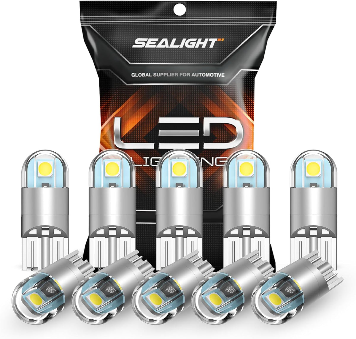 194 LED Bulb 6000K White, T10 168 2825 W5W, Pack of 10