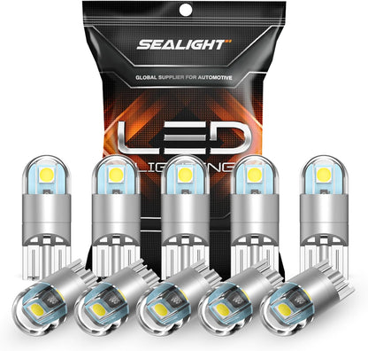 194 LED Bulb 6000K White, T10 168 2825 W5W, Pack of 10