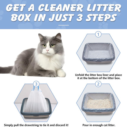 Cat Litter Box Liners, Heavy Duty Cat Litter Bags, 30 Count Extra-Thick 3MIL Drawstring Cat Litter Box Bags, Jumbo 36’’ x 19’’ Cat Litter Box Liners - Tear & Leak Resistant - Pet Supplies(3 Rolls)