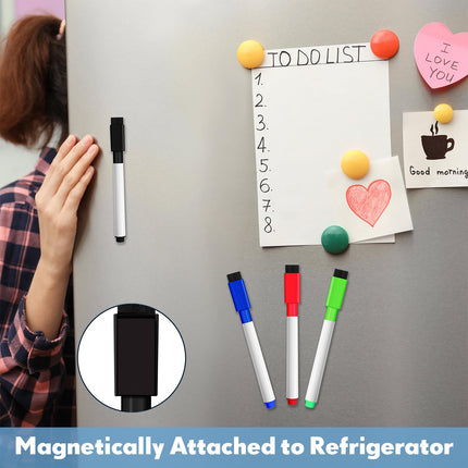 200 Pcs Dry Magnetic Erase Markers with Eraser Cap, Black, Red, Blue, Green
