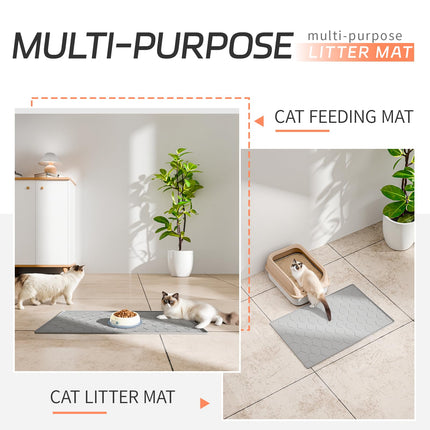 Silicone Cat Litter Mat, 24"x16", Raised Edge Waterproof, Grey