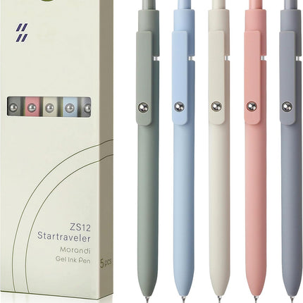 FIOVER 5pcs Gel Pens Quick Dry Ink Pens Fine Point Premium Retractable Rolling Ball Gel Pens Black Ink Smooth Writing for School Office Home