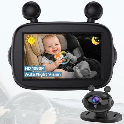 HD 1080P Day& Night Vision Car Seat Camera - Easy to Install 150° Wide Angle Baby Car Camera for Full Backseat View - Brightness Adjustment Monitor Fits Most Cars,SUVs,Trucks