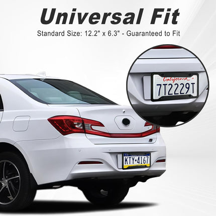 2 Pack Black License Plate Frames - Heavy Duty Stainless Steel Car License Plate Frame with 4 Holes, Rattle Proof Rustproof with Mounting Screws & Caps for Front Rear Cars