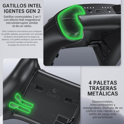 GuliKit TT Pro Wireless Controller for PC, Android, iOS, Switch 1/2, 720° Adjustable TMR Joystick, with 950mAh Long-Lasting Battery, Switch Wake-Up Function and 4 Detachable Metal Back Buttons-Black Green