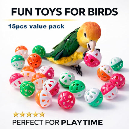 15 Pack Bird Jingle Balls Toy 3.8 cm 1.5 in Colorful Parrot Toy Balls with Bell Inside Interactive Bird Cage Toys for Parakeet Cockatiel Lovebird Small Birds