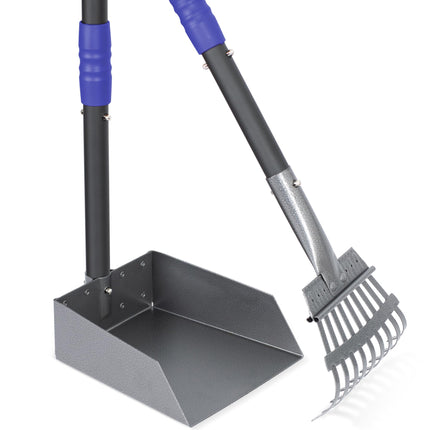 Dog Pooper Scooper, Dog Poop Tray and Rake Set with Long Stainless Handles