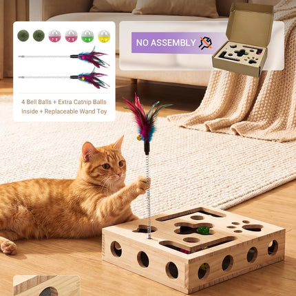 Cat Toys for Indoor Cats - Cat Nail File Box with Interactive Cat Toys, 2026 Upgraded Cat Puzzle Feeder Scratch Puzzle Toy for Indoor Cats, Natural Claw Care with 2 Wand Toys&Catnip Ball&4 Bell Ball